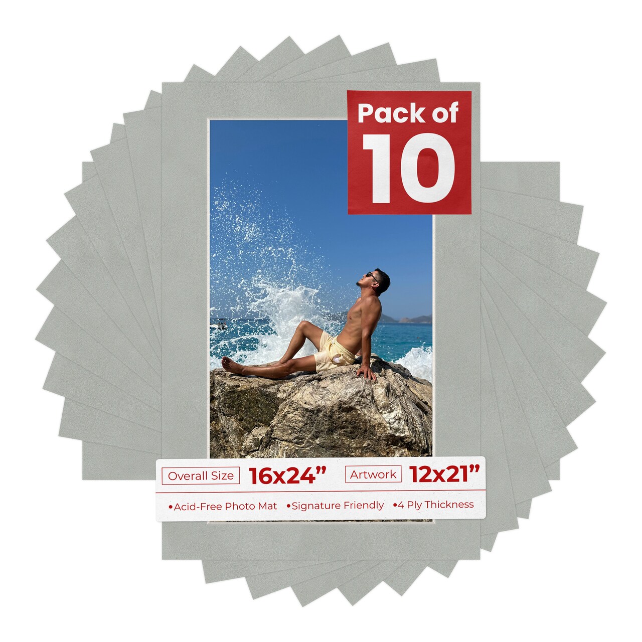 Light Grey Suede Mat Board for 16x24 Frames - Fits 12x21 Photos